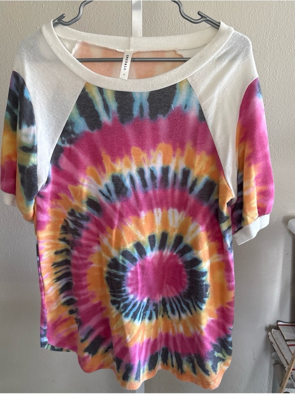 Tie-Dye Short Sleeve Raglan Top - Pink Multi Size Small
